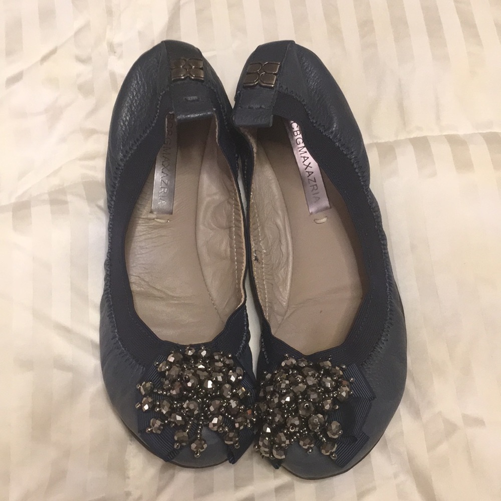 BCBGMax Azria blue leather & metallic beaded shoes
